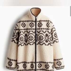 H&M Cream and Brown Teddy Jacket
